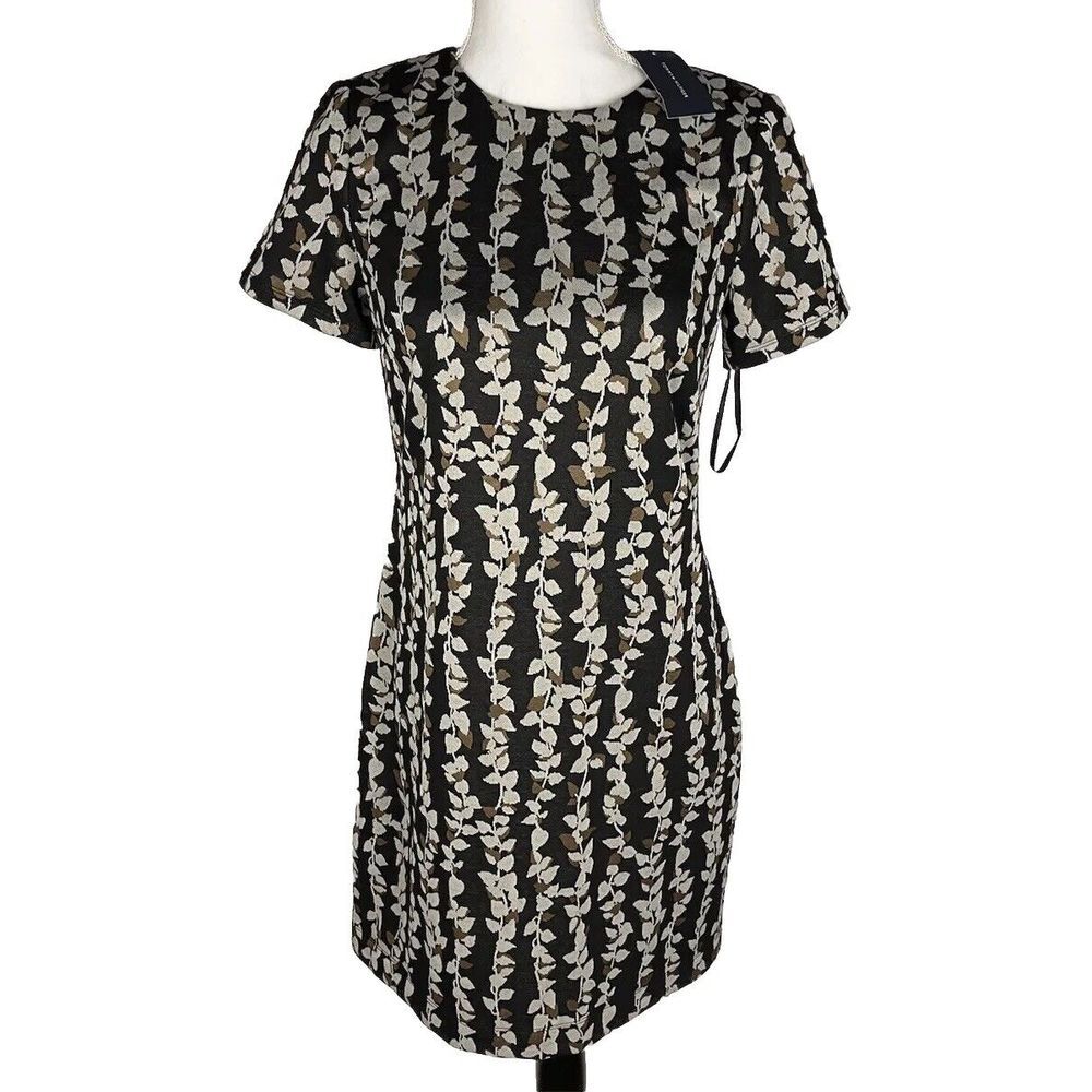 Tommy Hilfiger Dress Size 6 Sheath Floral Leaf Pattern Short Sleeve